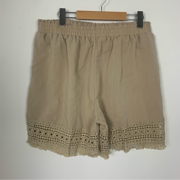 Beige Fringe Trim Pull On Boho Shorts - Picture 2 of 5